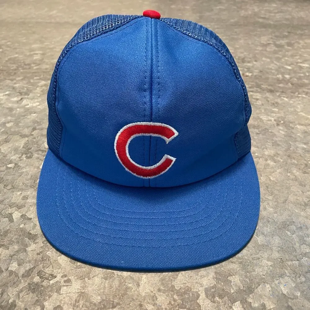 Vintage Chicago Cubs Mesh Snapback Trucker Hat Mens M/L Green Brim UII MLB Retro